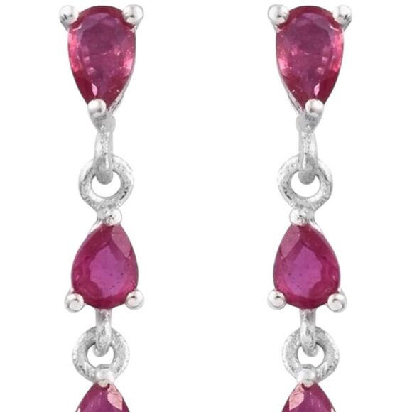Ruby Gemstone Silver Dangling Post Earrings - Picture 3 of 3
